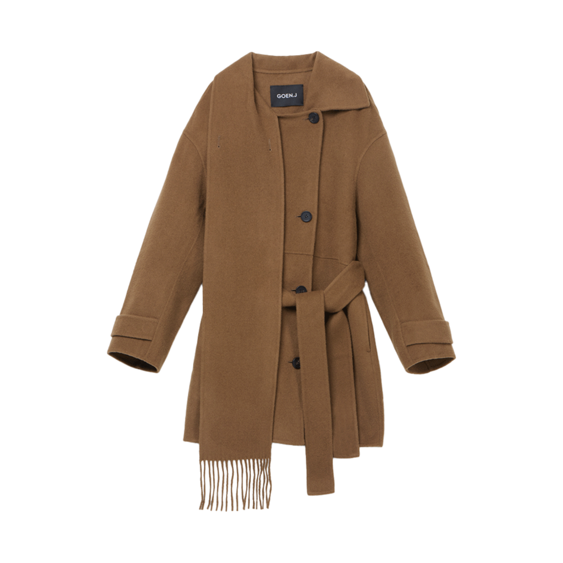 고엔제이 더블 페이스 울 블렌드 원사이드 머플러 롱라인 자켓 브라운