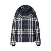 Burberry Check Hooded Puffer Jacket White Dark Charcoal Blue