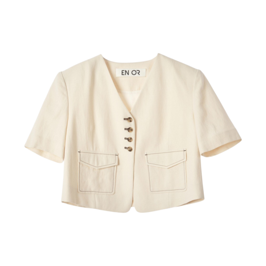BCSUJK002CR En Or Women Single Stitch Detailed Crop Jacket Cream