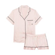 (W) Victoria's Secret Satin Short Pajama Set Pink Iconic Strape