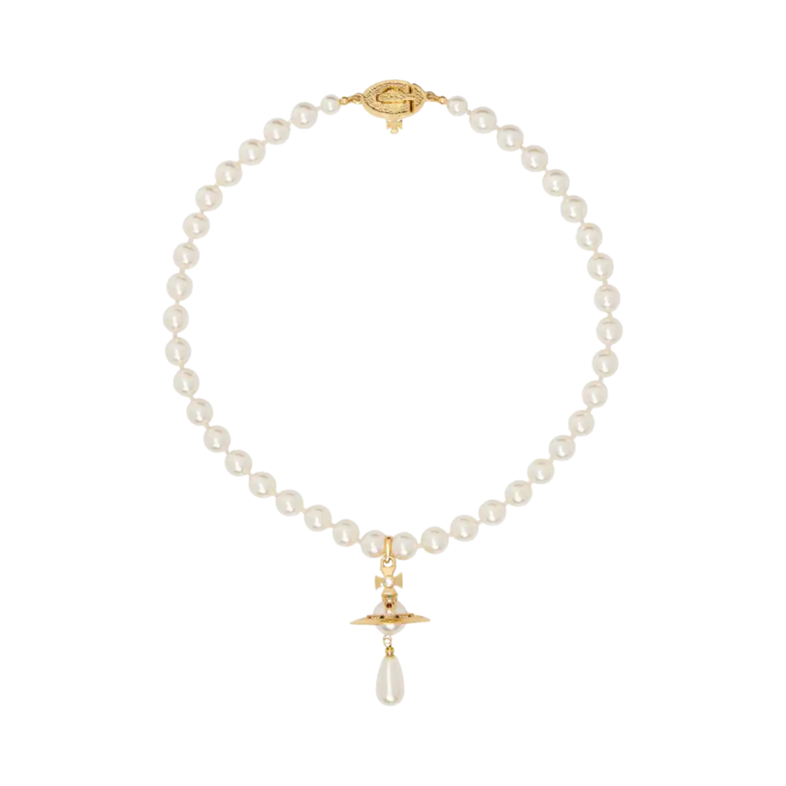 63030008-02R118 Vivienne Westwood One Row Pearl Drop Choker Gold