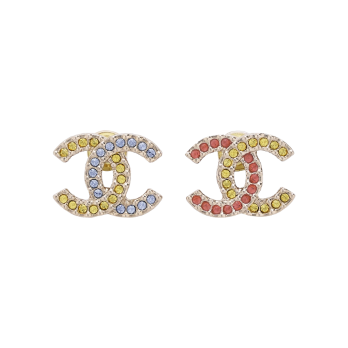(W) 샤넬 이어링 메탈 디아만테 & 골드 핑크 옐로우 블루((W) Chanel Earrings Metal Diamantes & Gold Pink Yellow Blue) - 1