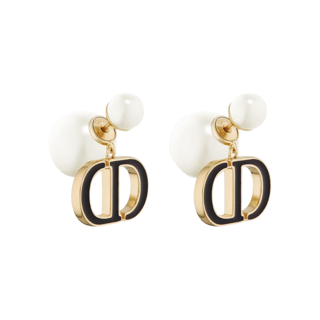 (W) 디올 트리발 이어링 골드 피니쉬 메탈 화이트 레진 펄 블랙 래커((W) Dior Tribales Earrings Gold Finish Metal White Resin Pearls Black Lacquer) - 1
