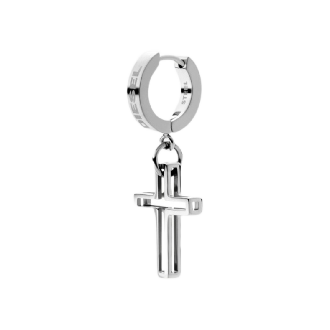 디젤 Dx1333 스테인리스 스틸 후프 이어링 실버(Diesel Dx1333 Stainless Steel Hoop Earring Silver)