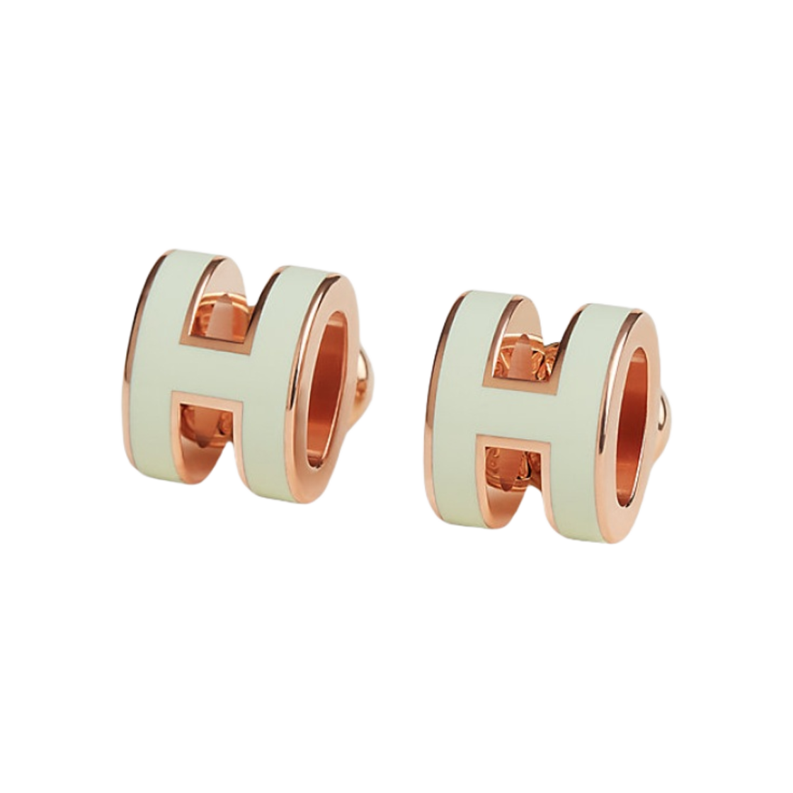 (W) 에르메스 미니 팝아슈 이어링 로즈 골드 하드웨어 & 베르 피즈((W) Hermes Mini Pop H Earrings Rose Gold & Vert Fizz) - 1