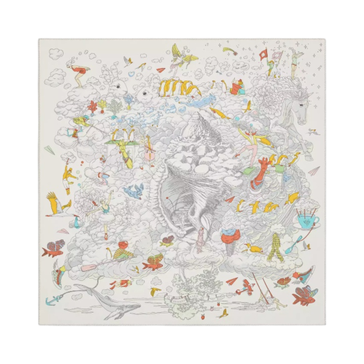 (W) Hermes Carres Sur Mon Nuage Scarf 90 Blanc Gris Perle Multicolore
