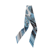 (W) Hermes Festival Des Amazones Bandana Twilly Bleu Jean Blanc Noir