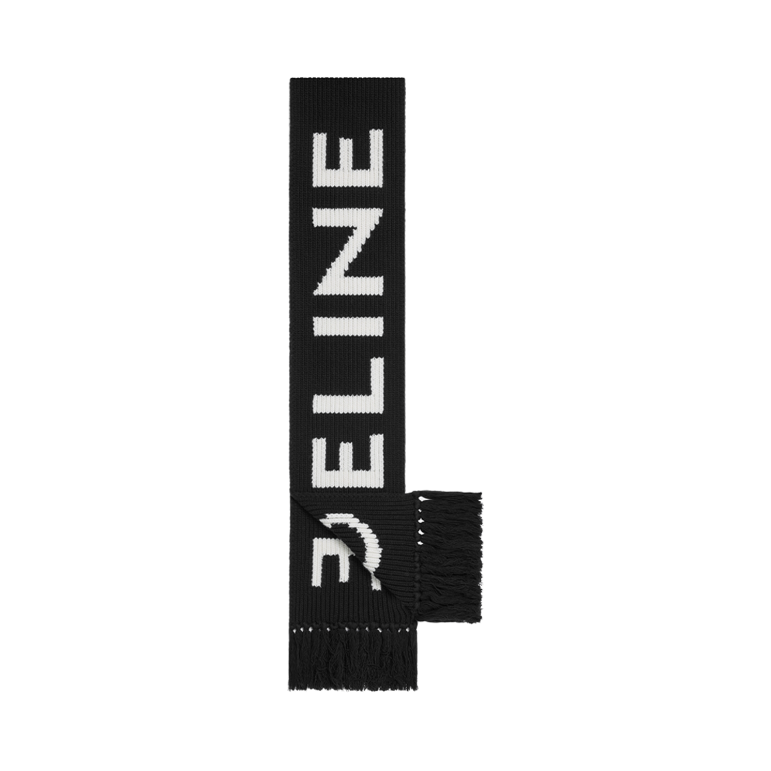 셀린느 프린지드 머플러 울 블랙 에크루(Celine Fringed Muffler in Wool Black Ecru) - 2