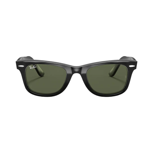 Ray-Ban Original Wayfarer Classic Polished Black Frame Green Classic G-15 Lenses Low Bridge Fit