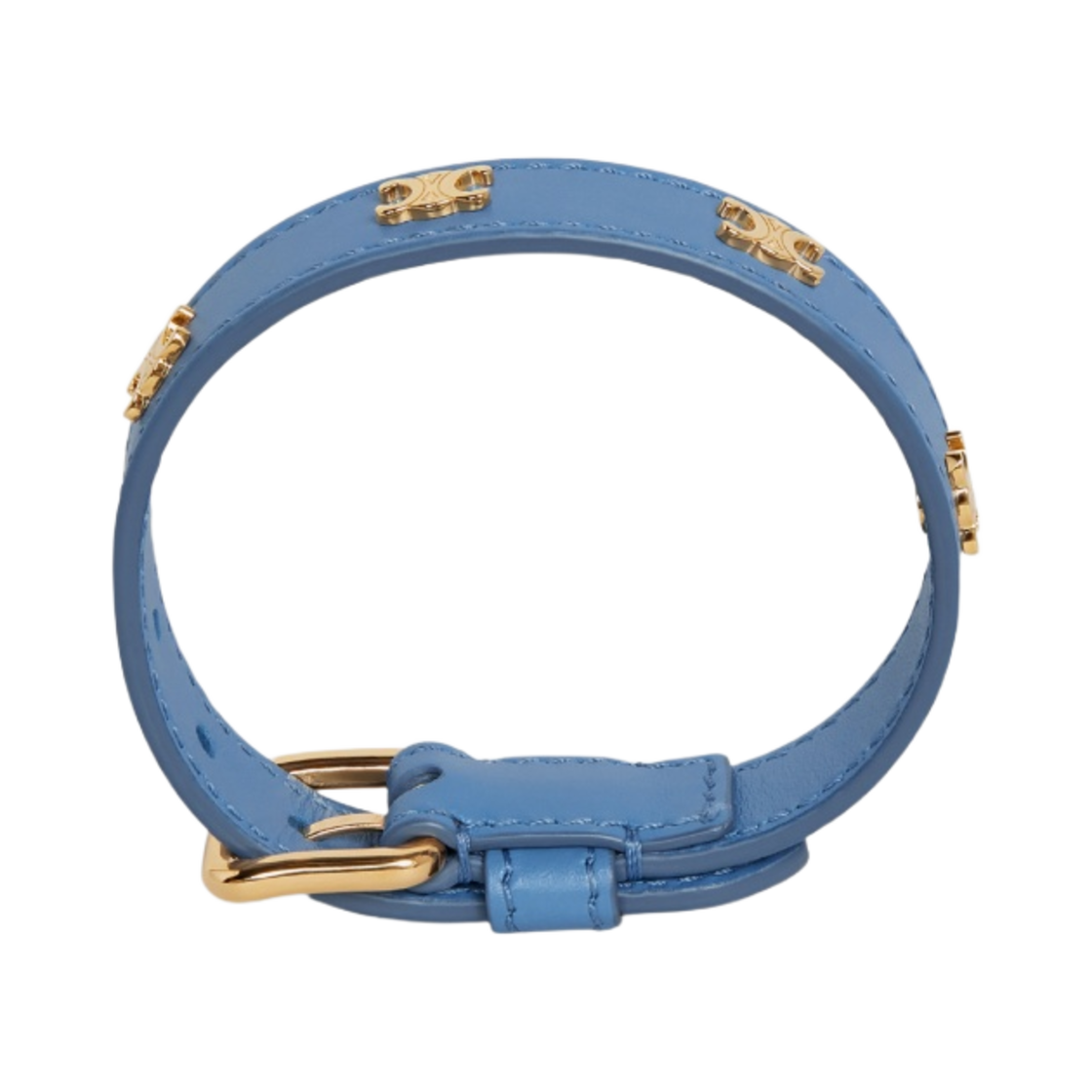 (W) 셀린느 골드 피니시 트리옹프 멀티 가죽 브래스 팔찌 골드 라벤더((W) Celine Triomphe Multi Leather Bracelet in Brass with Gold Finish Gold Lavender) - 1