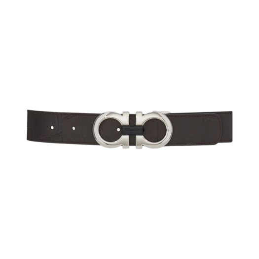 Ferragamo Reversible and Adjustable Gancini Belt Testa Di Moro Black