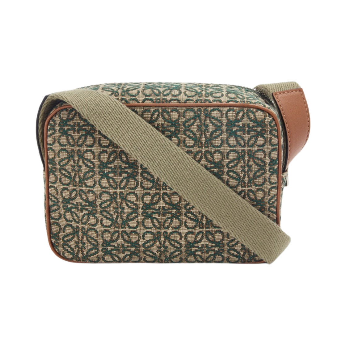 로에베 미니 카메라백 아나그램 자카드 앤 카프스킨 카키 그린 탄(Loewe Mini Camera Bag in Anagram Jacquard and Calfskin Khaki Green Tan) - 4