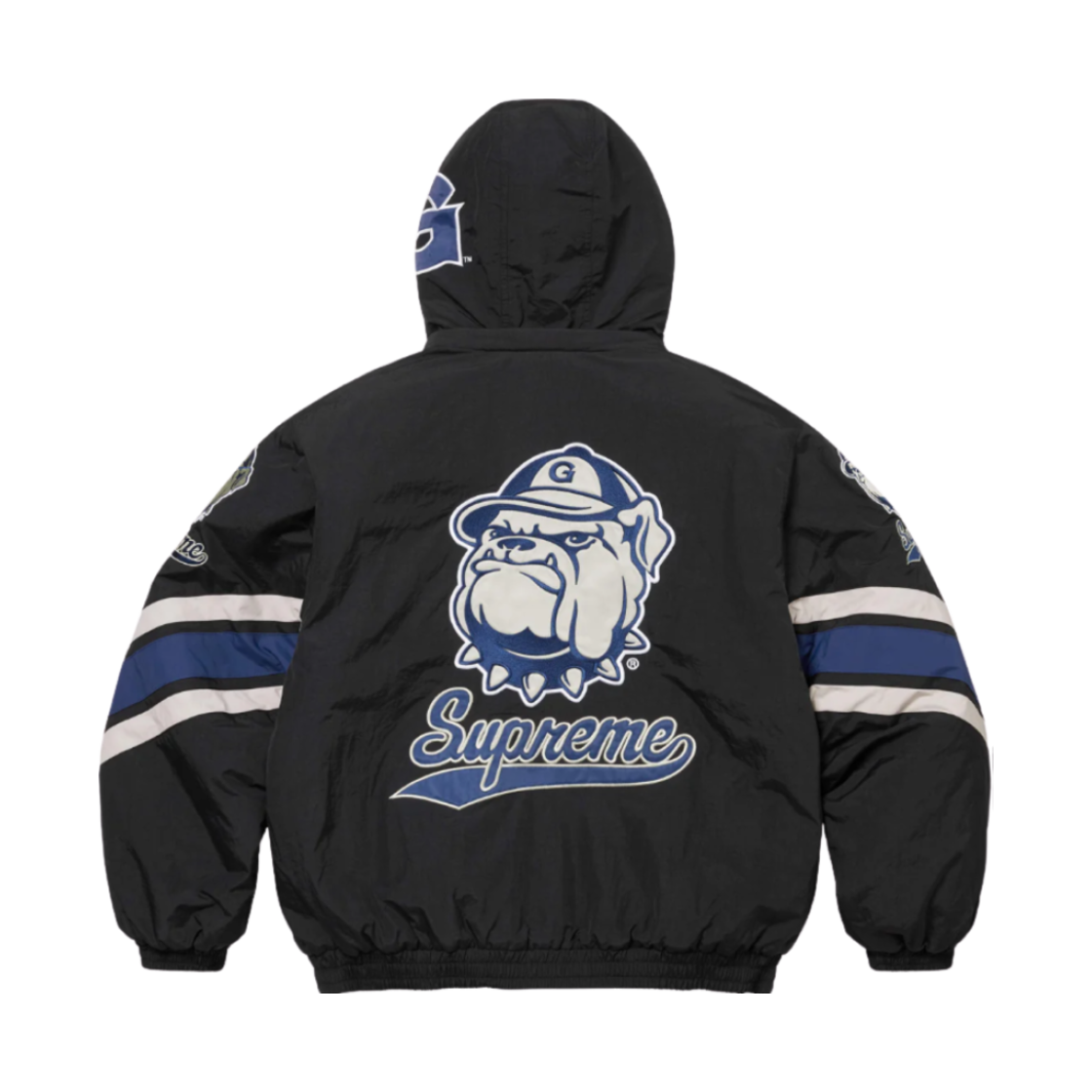 슈프림 미첼 & 네스 NCAA 후드 스타디움 자켓 블랙 - 24FW(Supreme Mitchell & Ness NCAA Hooded Stadium Jacket Black - 24FW)