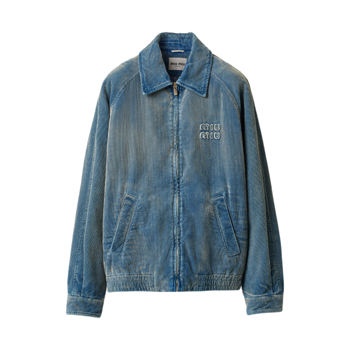 (W) 미우 미우 워시드 코듀로이 블루종 자켓 사파이어 블루((W) Miu Miu Washed Corduroy Blouson Jacket Sapphire Blue) - 1