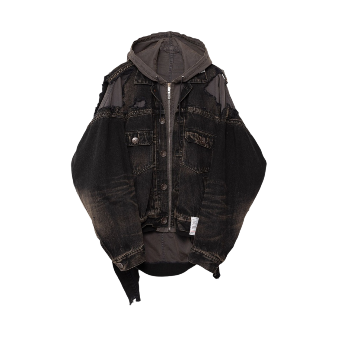 J12BL021-BLACK Maison Mihara Yasuhiro Layered Denim Hooded Jacket Black