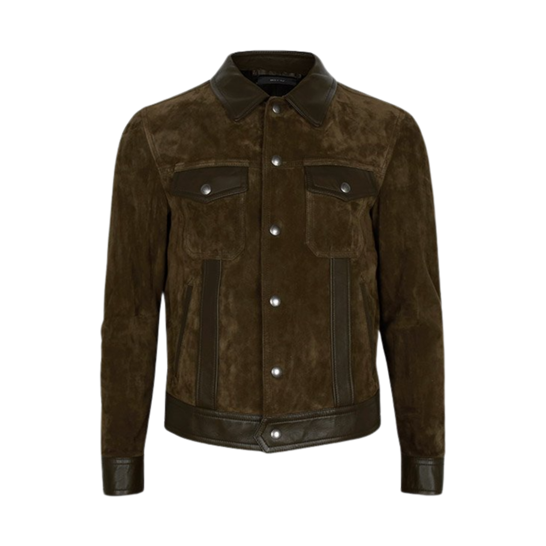 LBS071-LMS005S23-FG902 Tom Ford Soft Suede Jean Jacket Dark Khaki