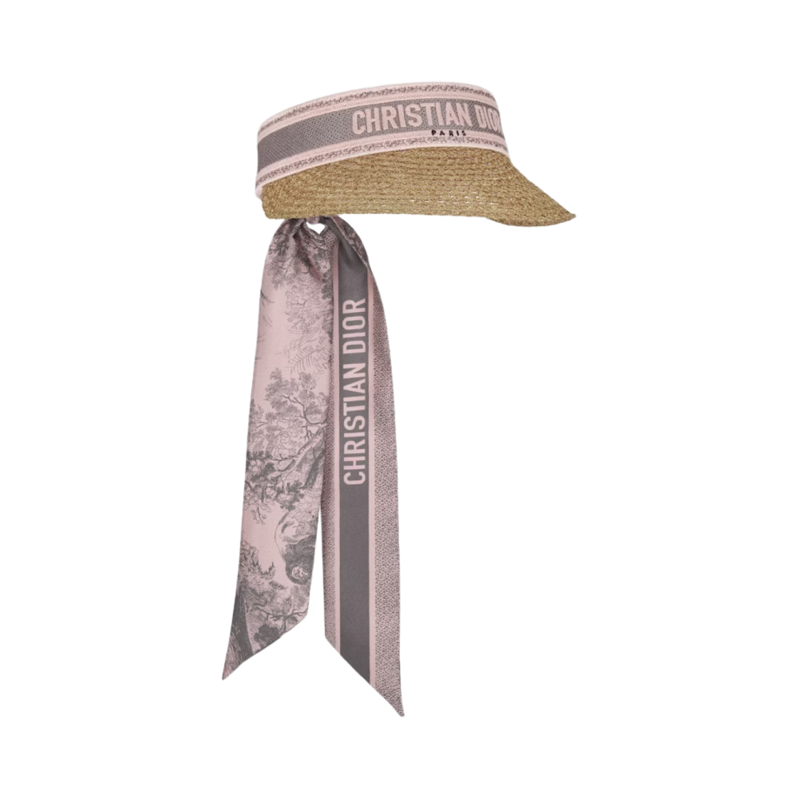 (W) 디올리비에라 D 오션 바이저 미차 내츄럴 스트로우 핑크 그레이 테크니컬 코튼((W) Dioriviera D Ocean Visor Mitzah Natural Straw Pink Gray Technical Cotton) - 1
