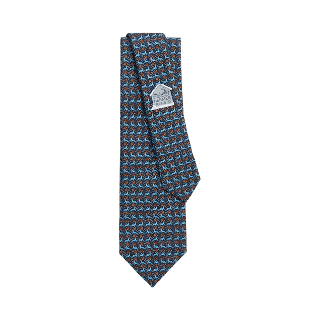 에르메스 렌스 데 니게스 타이 마린 블루 모아양 오랑쥬(Hermes Rennes des Neiges Tie Marine Bleu Moyen Orange) - 1