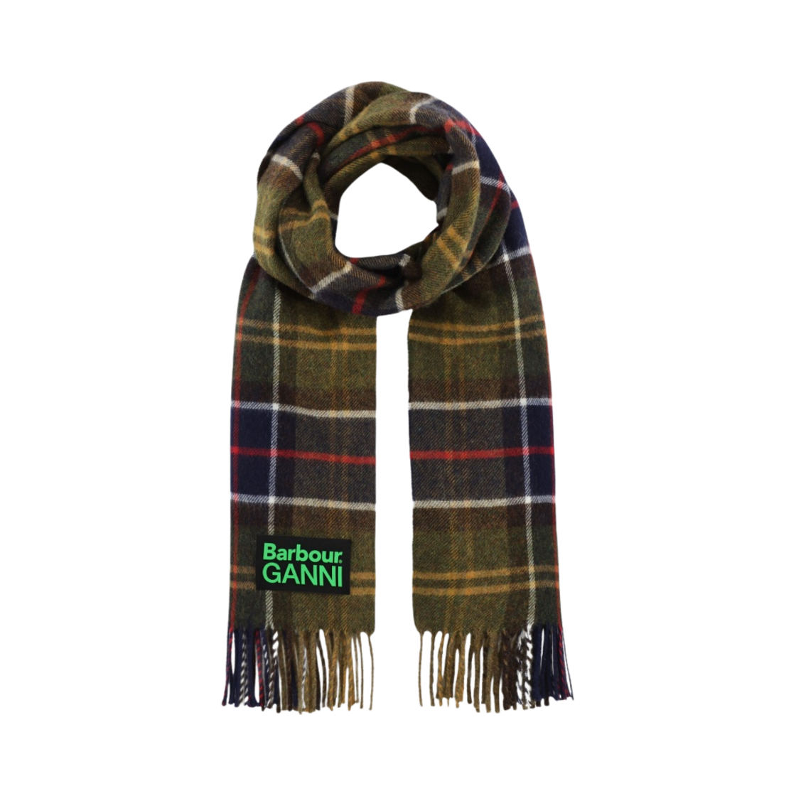 A5638-784/LSC0455TN11 Ganni x Barbour Wool Tartan Scarf Dark Green