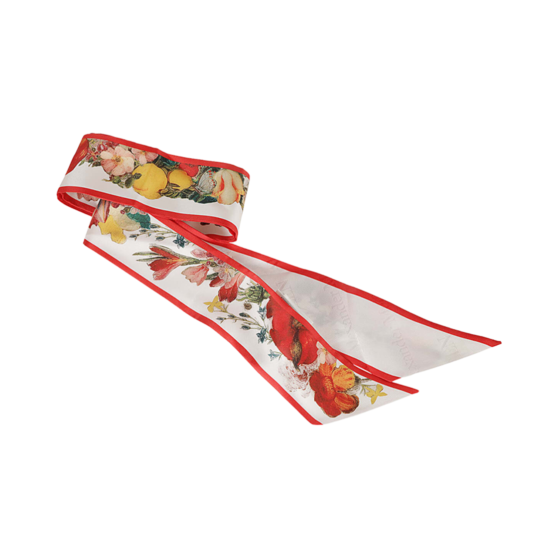 7799533009Q9274 (W) Alexander McQueen Rib Dutch Floral Silk Scarf Ivory Red