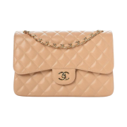 Chanel Classic Large Handbag Grained Calfskin & Gold Beige