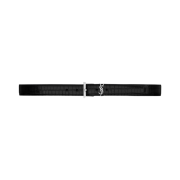 Saint Laurent Cassandre Belt in Crocodile-Embossed Leather Black