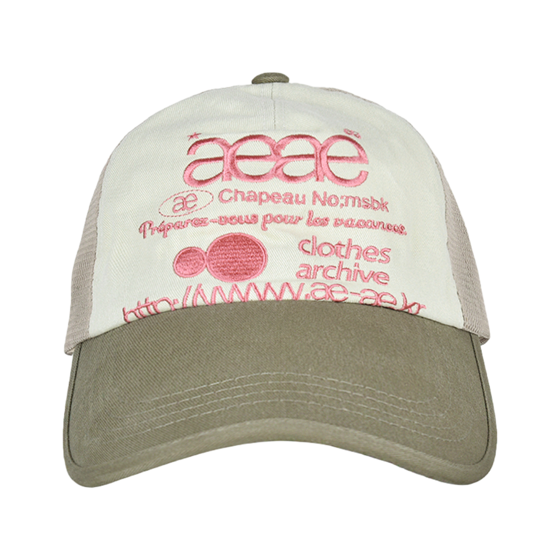 에이이에이이 웹 로고 메쉬 캡 올리브 & 베이지