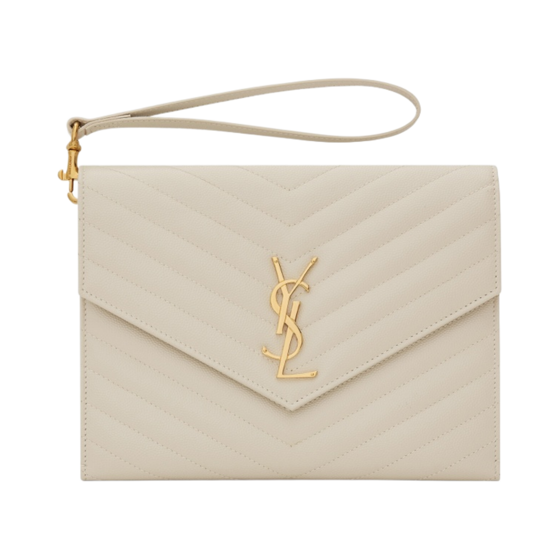 생로랑 퀼티드 그랑 드 뿌드르 엠보스 레더 카산드라 마틀라세 플랩 파우치 블랑 빈티지(Saint Laurent Cassandre Matelasse Flap Pouch in Quilted Grain de Poudre Embossed Leather Blanc Vintage) - 1