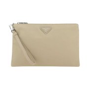 Prada Re-Nylon and Saffiano Leather Pouch Desert Beige