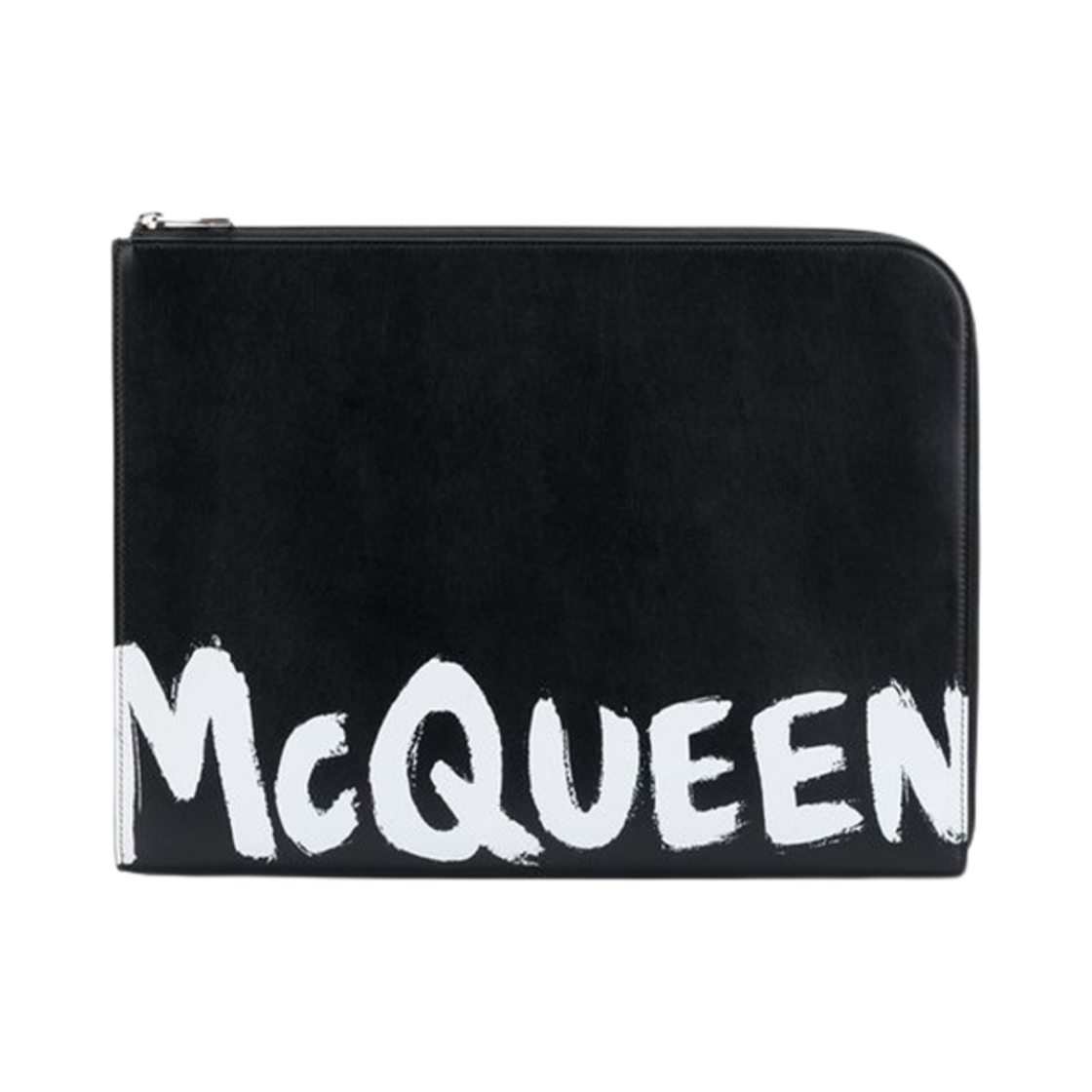 6094811NT5B1070 Alexander McQueen Graffiti Leather Pouch Black