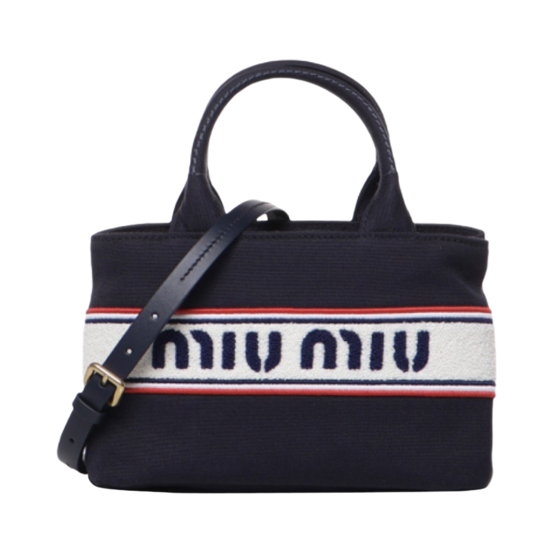 미우 미우 자수 로고 캔버스 핸드백 발틱 블루(Miu Miu Canvas Handbag with Embroidered Logo Baltic Blue) - 3