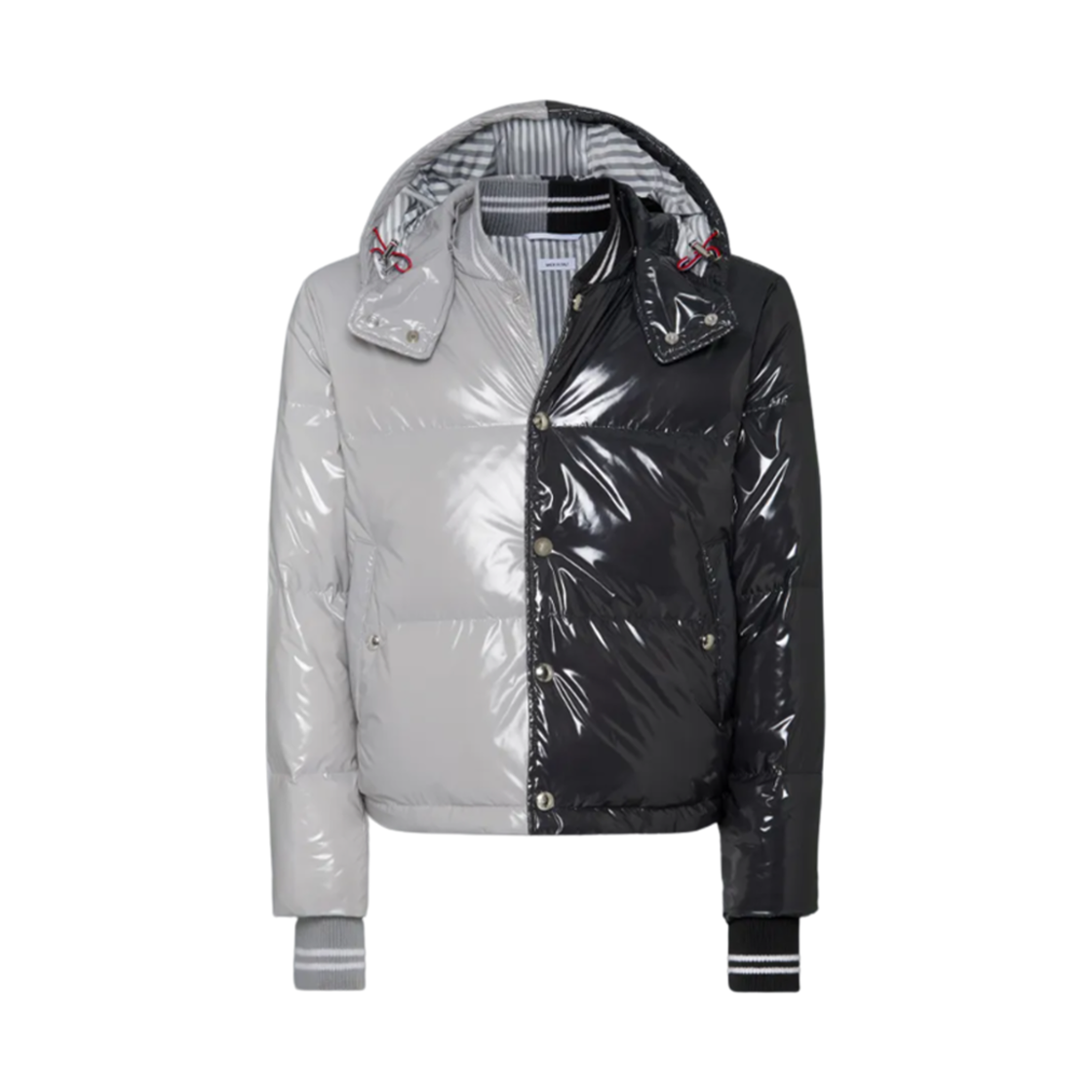 톰브라운 펀믹스 글로시 테크 다운 필드 디테처블 후드 봄버 그레이(Thom Browne Fun-Mix Glossy Tech Down Filled Detachable Hoodie Bomber Grey) - 1