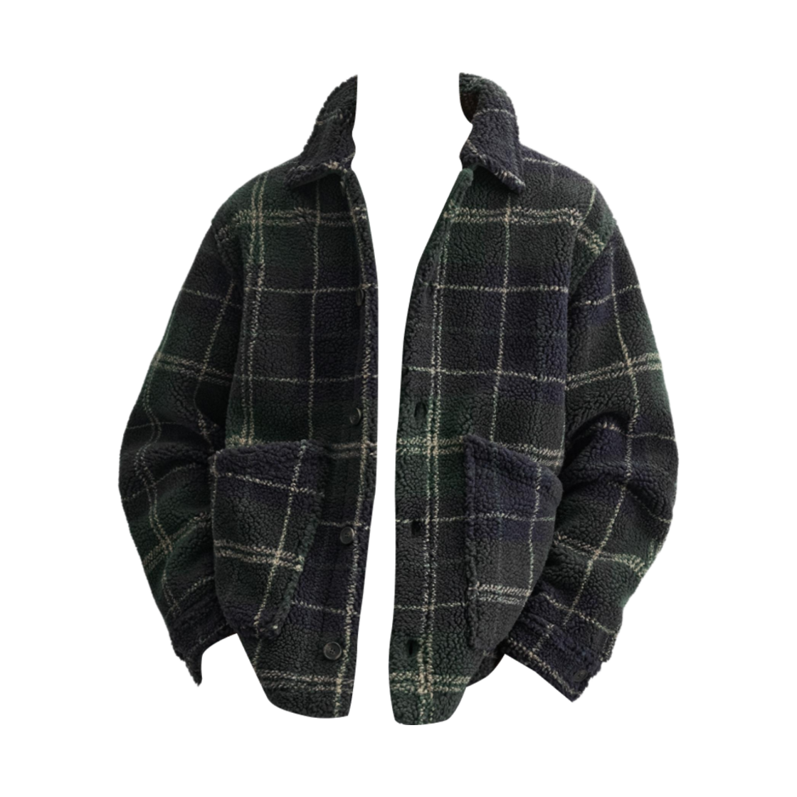 자라 포우 셔링 자카드 오버셔츠 그린(Zara Faux Shearling Jacquard Overshirt Green) - 2