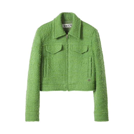 BCWTJK002GN En Or Women Boucle Tweed ZipUp Jacket Green