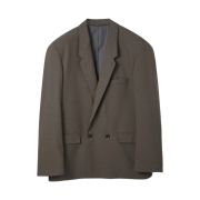 Lemaire Tropical Poly Wool Boxy Double Breasted Blazer Steel Beige Chine