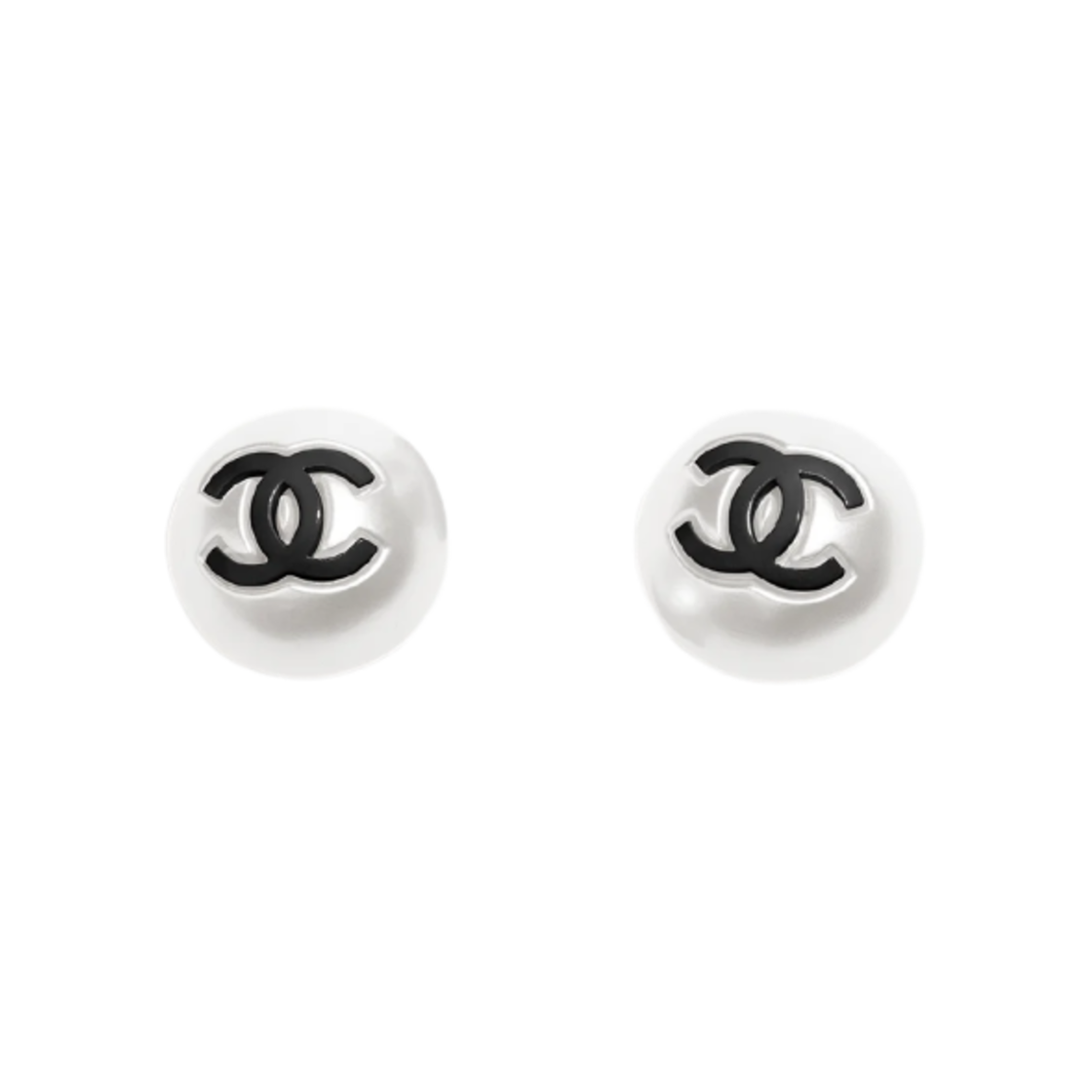 (W) 샤넬 스터드 이어링 메탈 레진 & 골드 펄리 화이트 블랙((W) Chanel Stud Earrings Metal Resin & Gold Pearly White Black) - 1