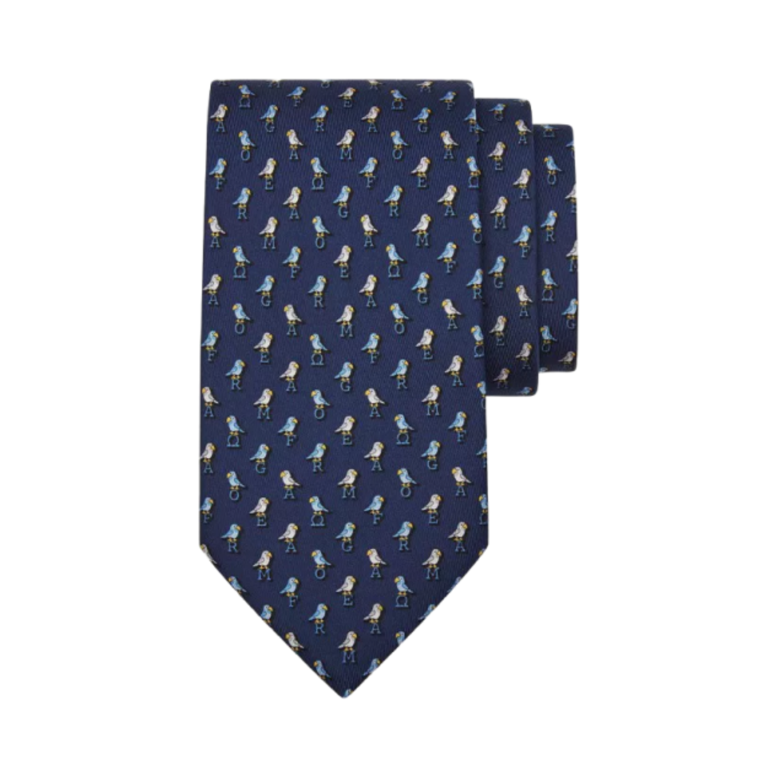 350822-757997 Ferragamo Parrot Print Silk Tie Navy