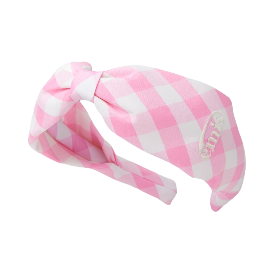 - Emis Gingham Check Ribbon Hairband Pink