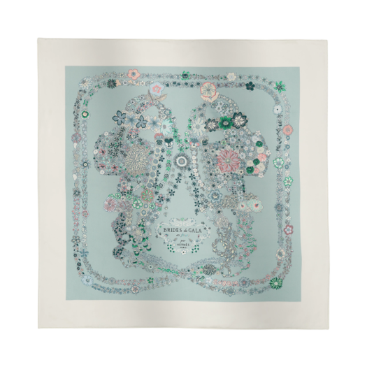 Hermes Brides de Gala En Fleurs Scarf 90 Blanc Bleu Glacier Vert