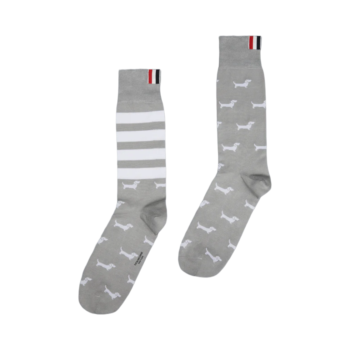 MAS200A-Y3012-055 Thom Browne Cotton 4-Bar Hector Mid Calf Socks Light Grey