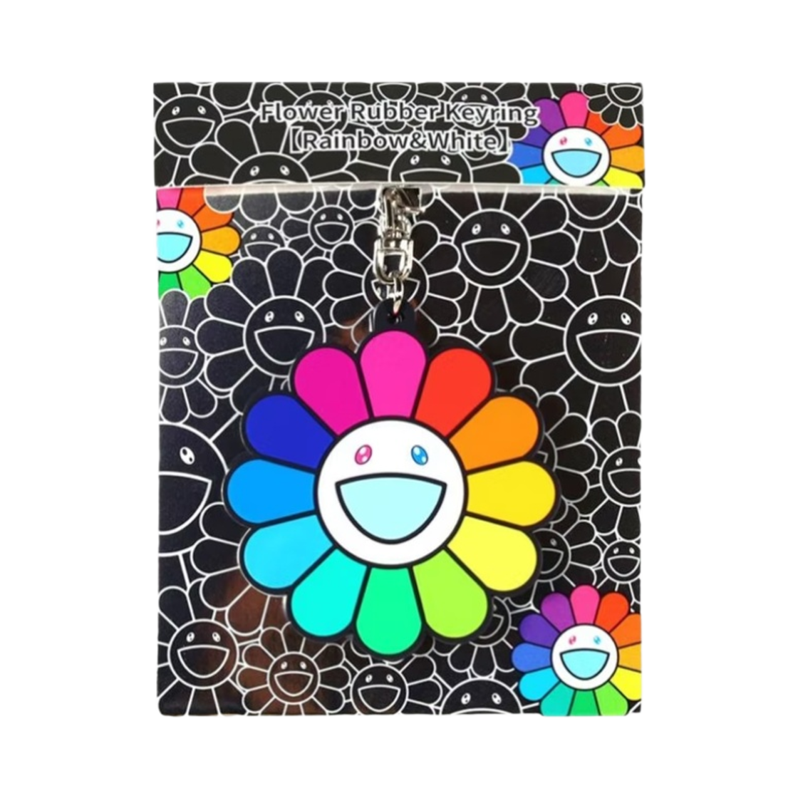 카이카이키키 플라워 러버 키링 레인보우 화이트(Kaikai Kiki Flower Rubber Keyring Rainbow White)