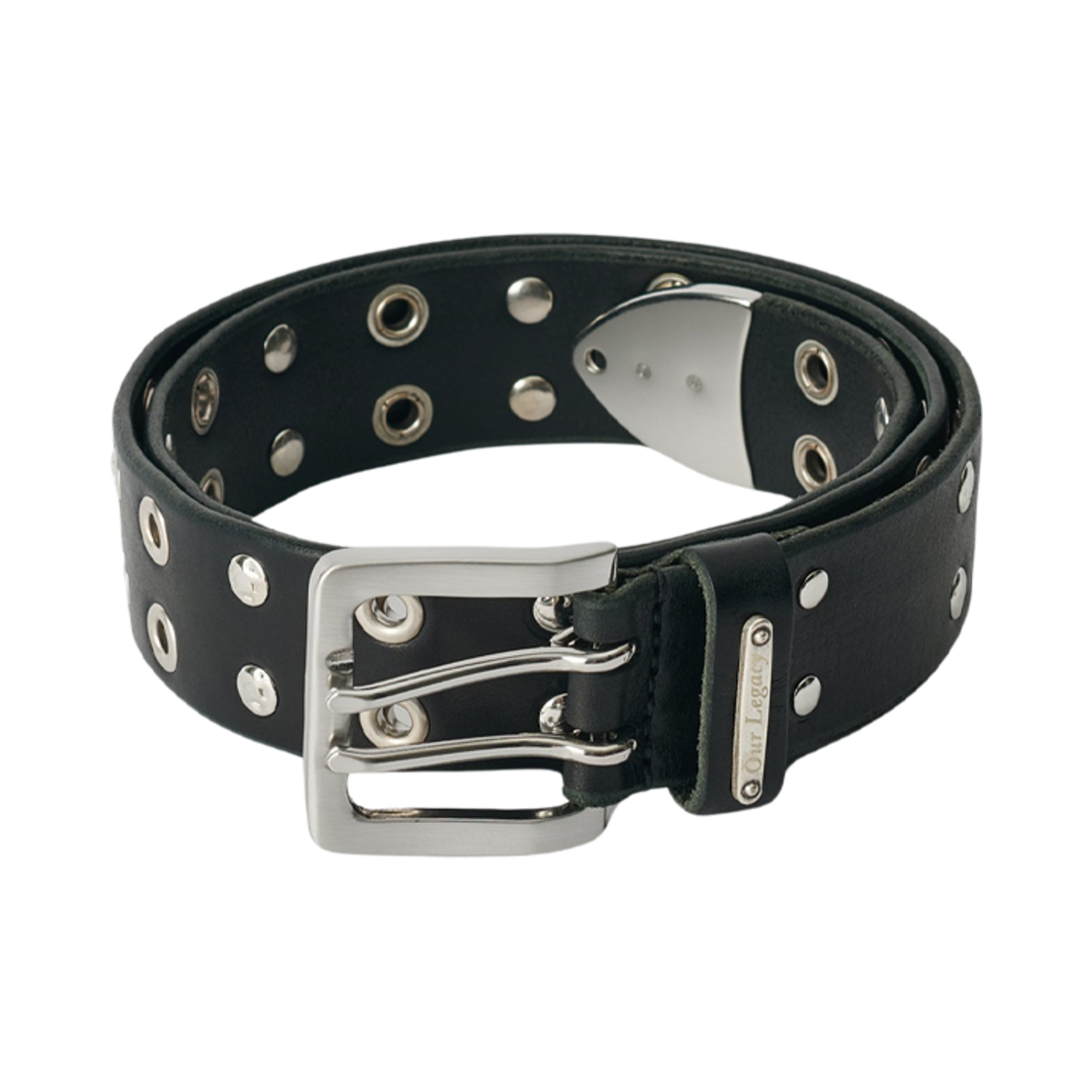 아워레가시 스터드 더블 텅 벨트 플래킹 블랙 레더(Our Legacy Studded Double Tongue Belt Flecking Black Leather)