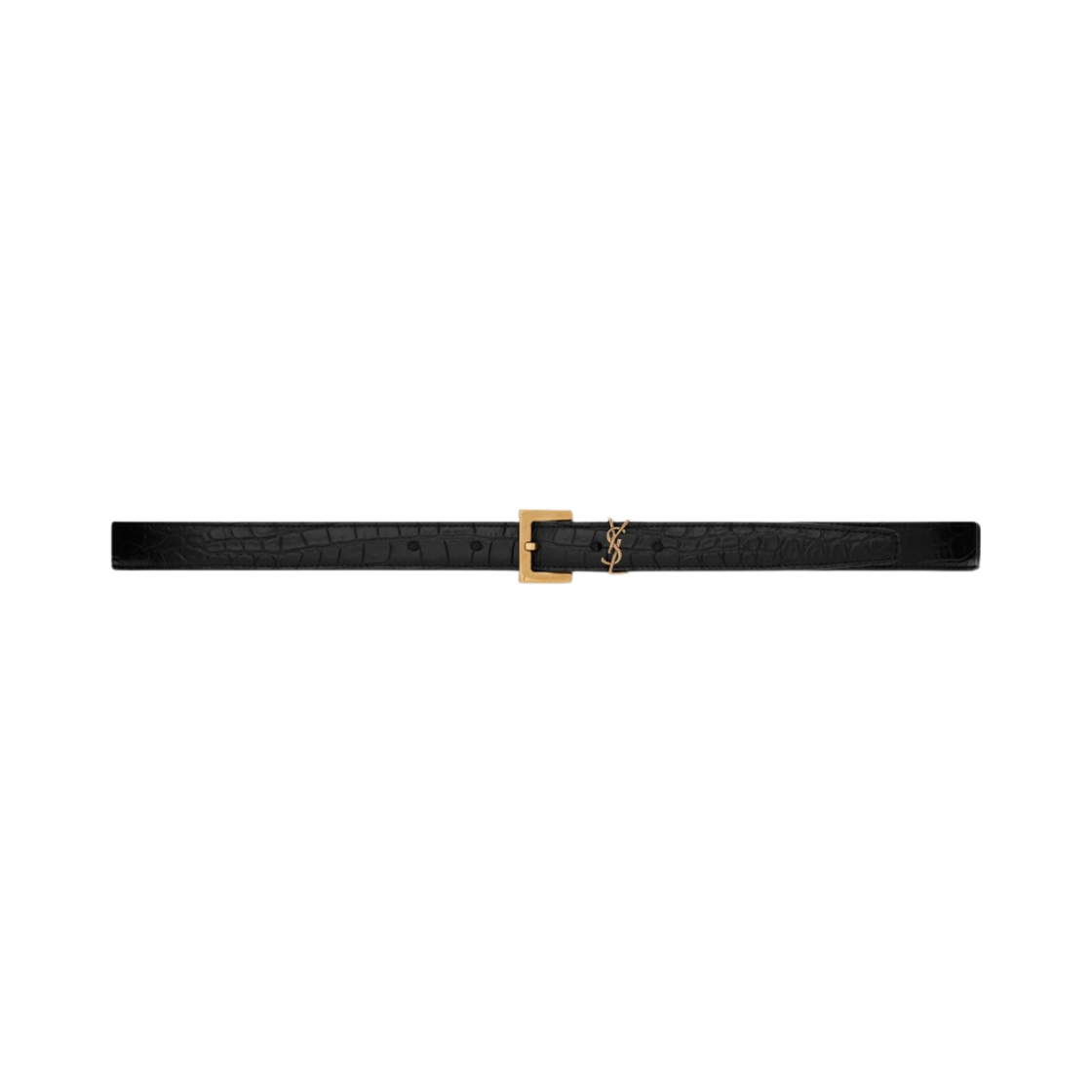 생로랑 카산드라 씬 벨트 스퀘어 버클 크로커다일 엠보스 레더 블랙(Saint Laurent Cassandre Thin Belt with Square Buckle in Crocodile-Embossed Leather Black) - 1