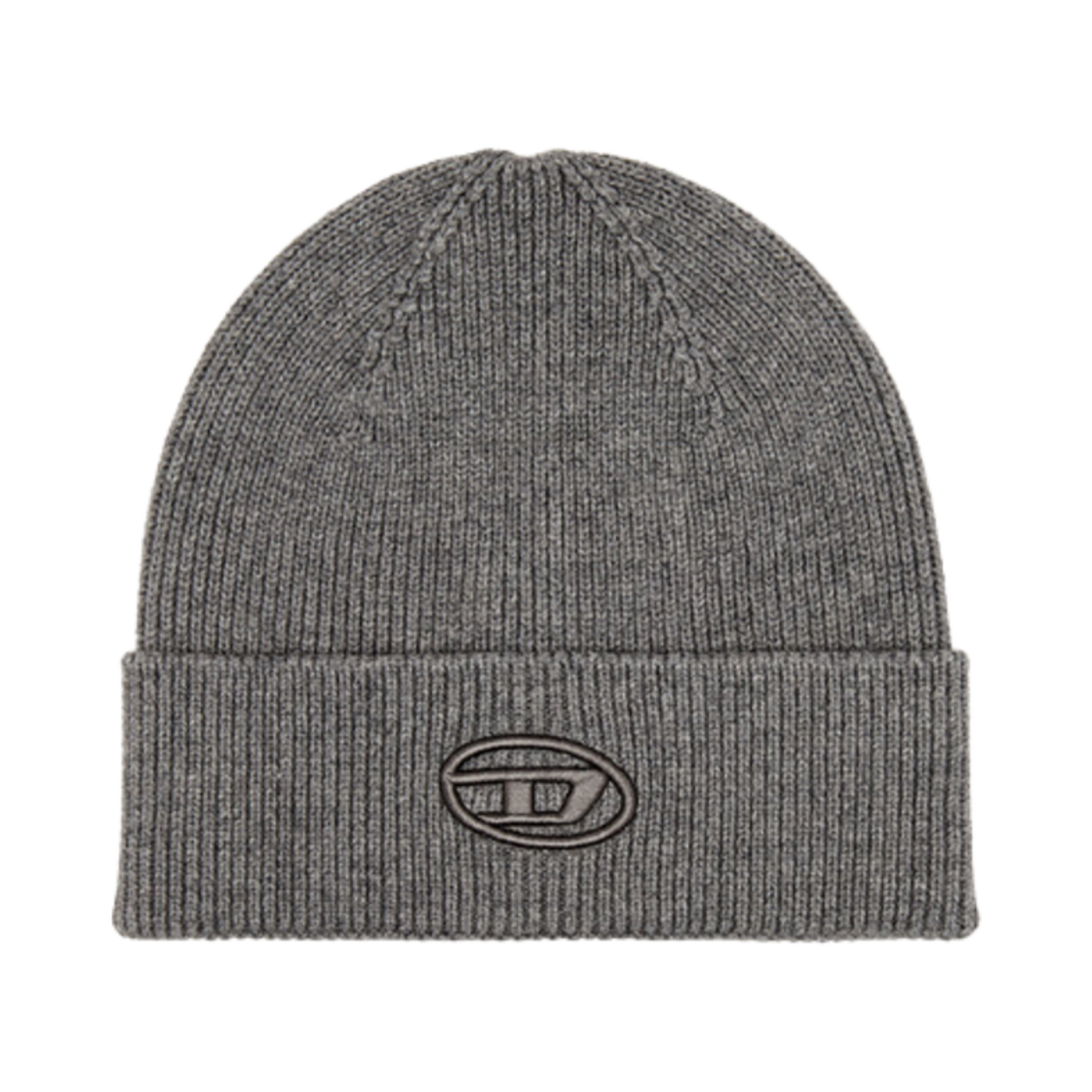 A040920DAOB-96K Diesel K-Coder-Fully B Ribbed Beanie with D Embroidery Grey