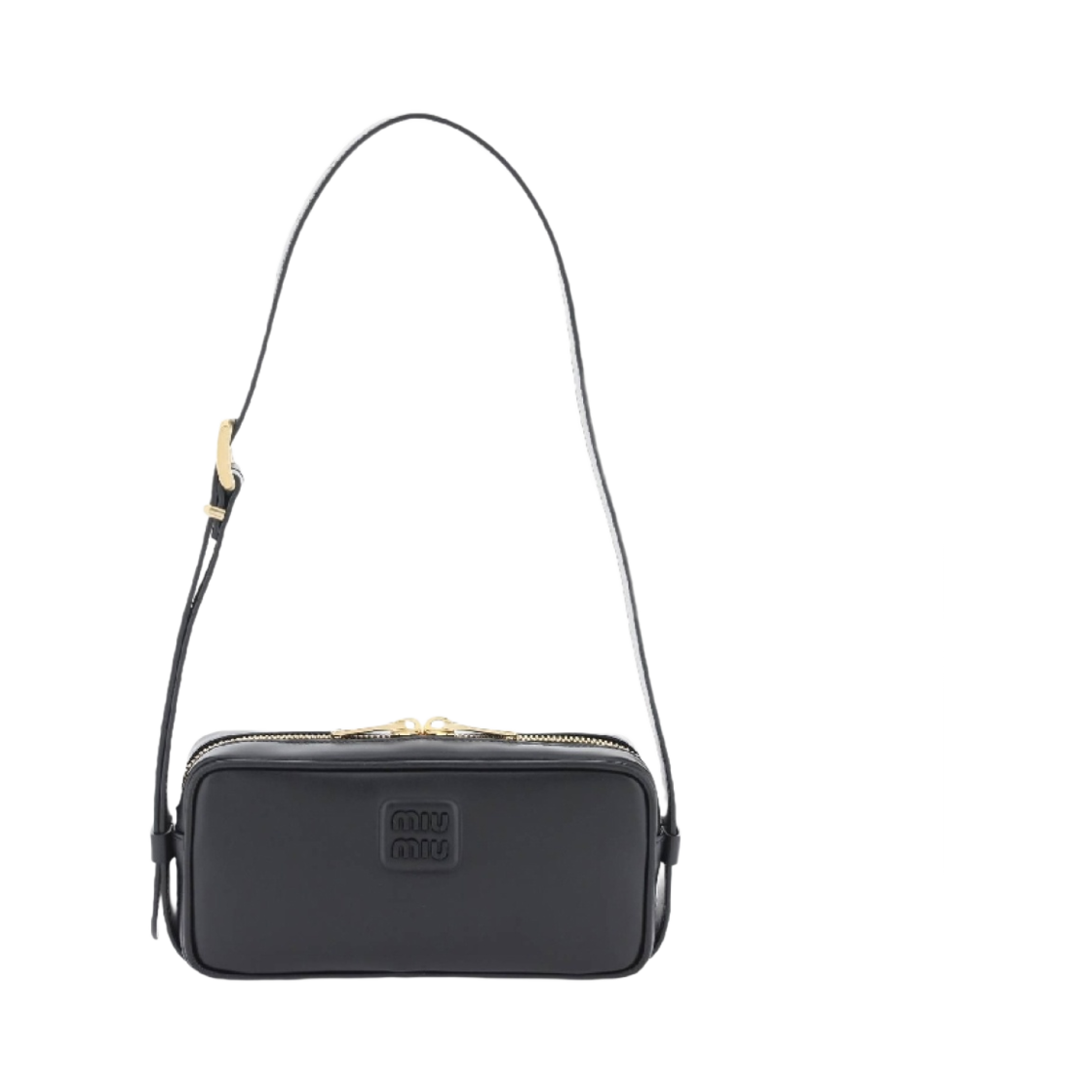 미우 미우 엠보스 로고 레더 크로스바디백 블랙(Miu Miu Embossed Logo Leather Crossbody Bag Black) - 1