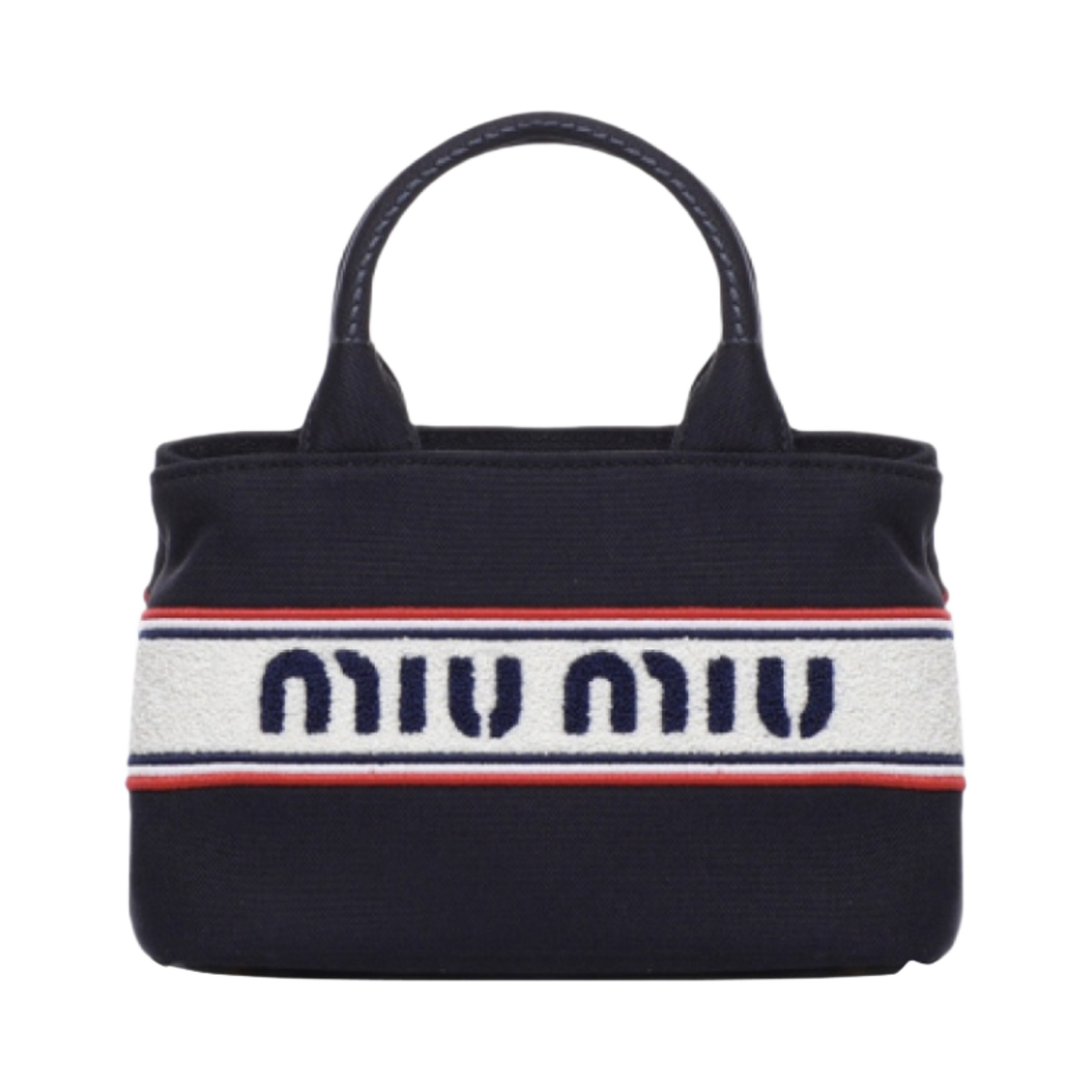 미우 미우 자수 로고 캔버스 핸드백 발틱 블루(Miu Miu Canvas Handbag with Embroidered Logo Baltic Blue) - 1