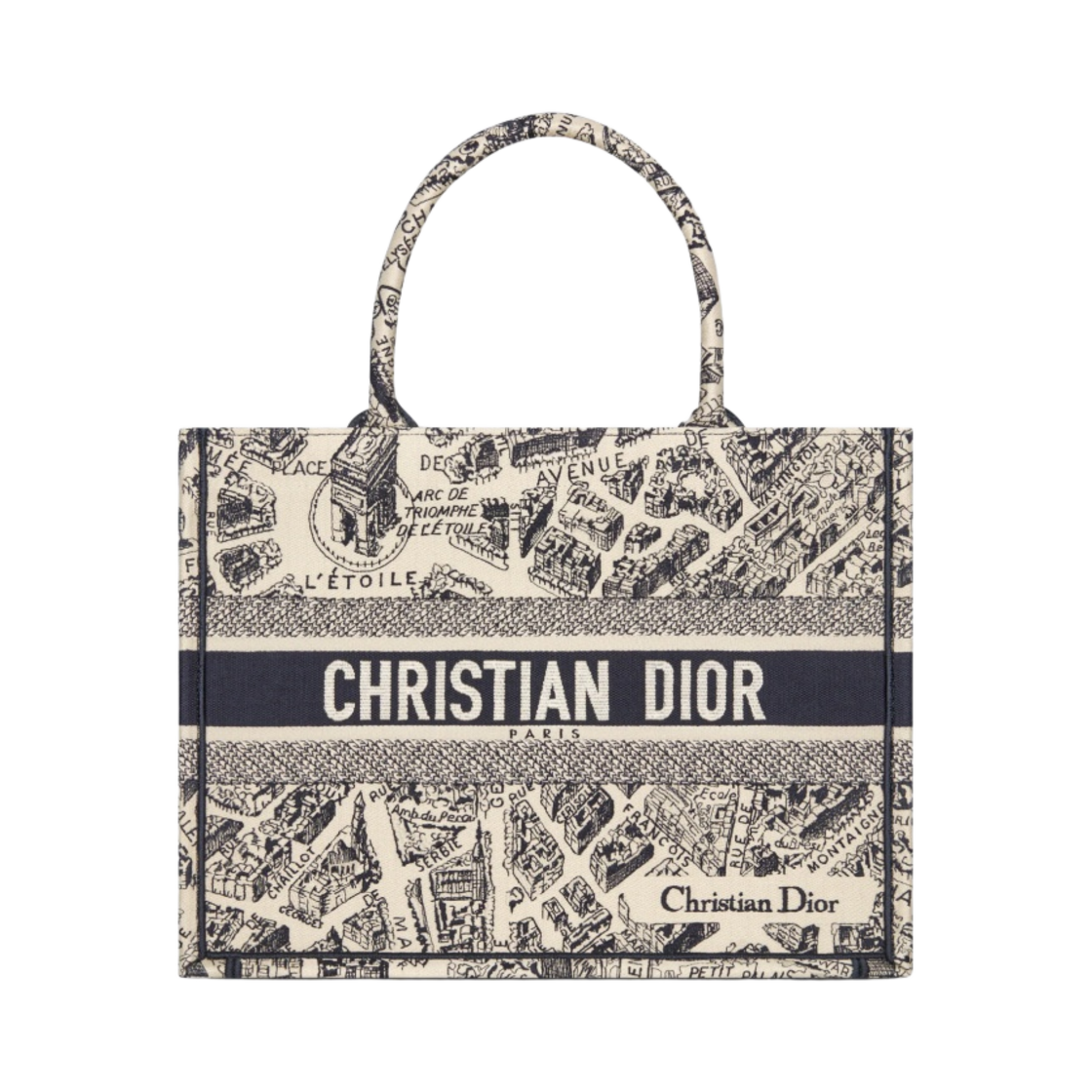 디올 미디움 북 토트 플랜 드 파리 자수 베이지 네이비 블루(Dior Medium Book Tote Plan de Paris Embroidery Beige Navy Blue) - 1