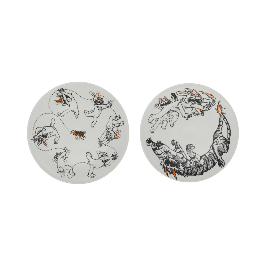 김정기 토끼 평접시17 벌, 호랑이 세트(Kimjunggi Rabbit Circle Flat Plate 17 Set)
