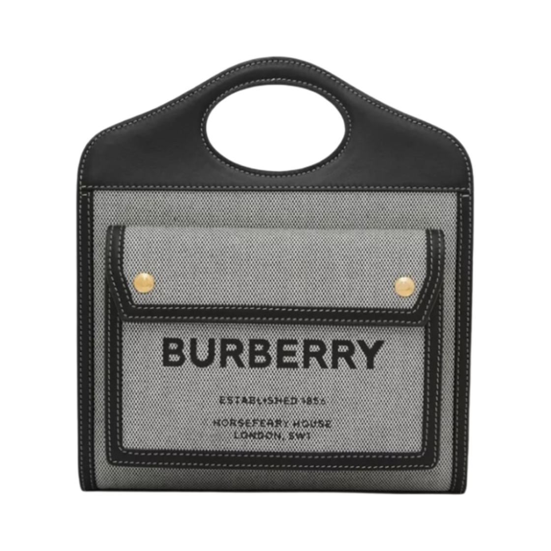 버버리 미니 트라이톤 코튼 캔버스 레더 포켓백 블랙 탄(Burberry Mini Tri-tone Cotton Canvas and Leather Pocket Bag Black Tan) - 1