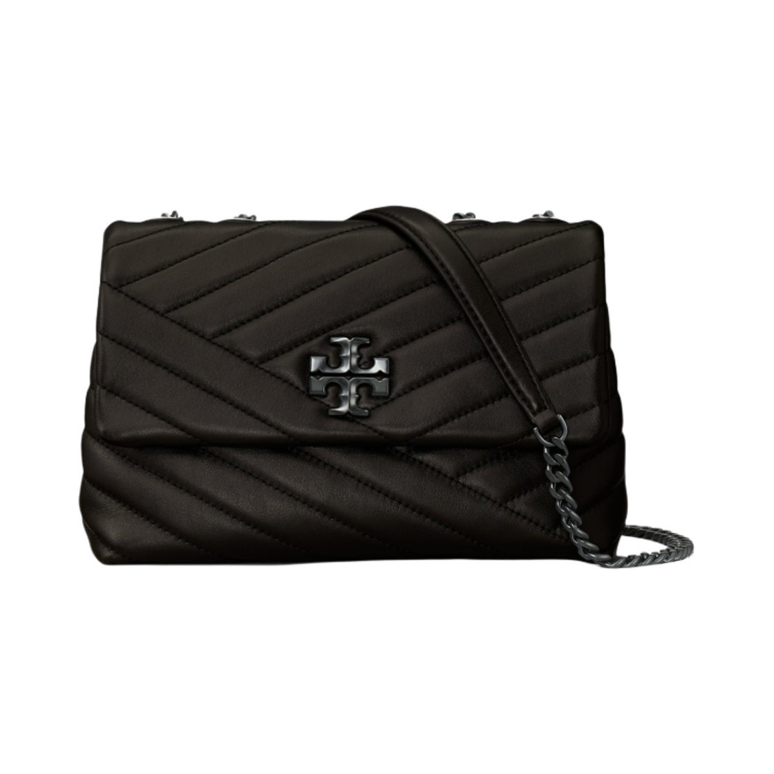 토리버치 키라 쉐브론 파우더 코티드 스몰 컨버터블 숄더백 블랙 실버(Tory Burch Kira Chevron Powder Coated Small Convertible Shoulder Bag Black Silver) - 1